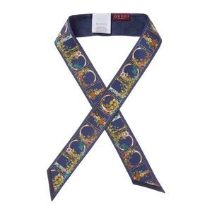 Gucci Printed Silk Neck Bow, Blue